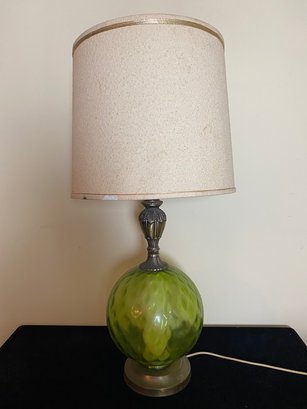 Mid Century Modern Green Glass Table Lamp