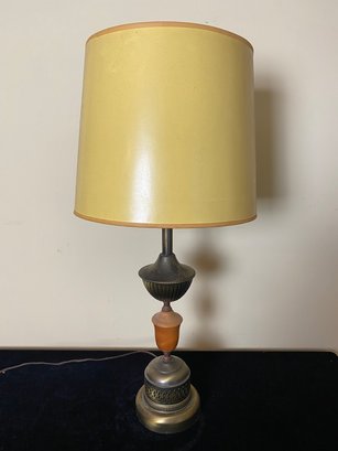 Vintage Metal Table Lamp With Wood Insert