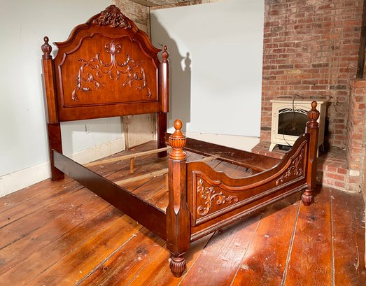 A Mahogany Queen Bedstead With Ornate Carvings By Coaster Furniture