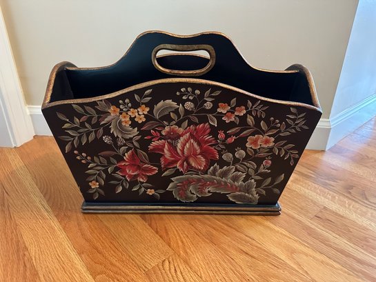Wooden Floral Painted Magazine Holder