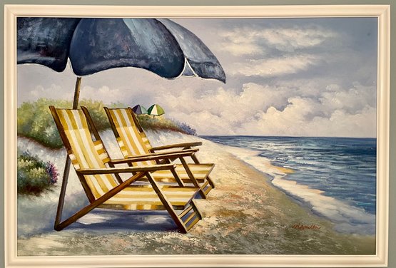 Signed Oil On Canvas Of Beach Scene