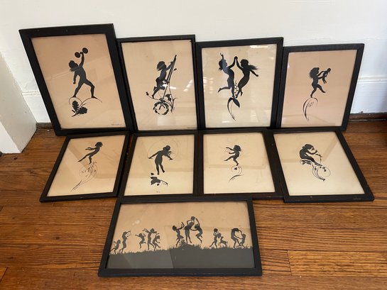 Collection Of 9 Vintage Framed Silhouettes
