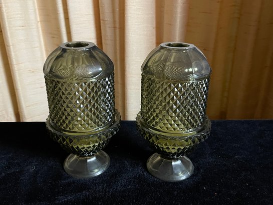 Vintage Green Viking Glass Fairy Lamp Candleholder