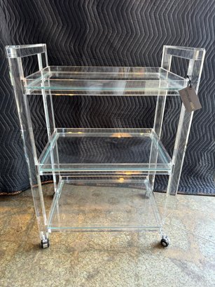 Interlude Home NEW Ava Lucite & Glass Bar Cart On Casters