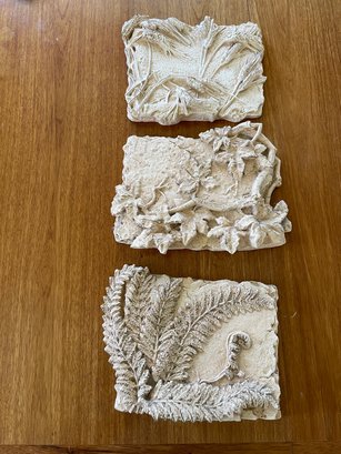 Trio Of Wall Hanging Botanical Plaster Reliefs By Austin Sculpture.