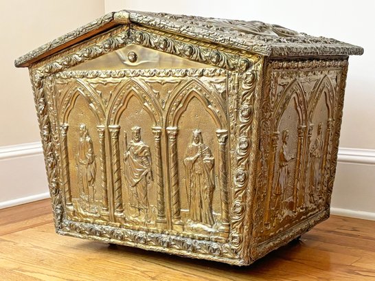 A 19th Century French Gothic Repousse Brass Tabernacle, Or Reliquary Box