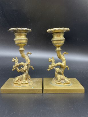 Pair Of Vintage  Brass Candle Holders.  5' Tall