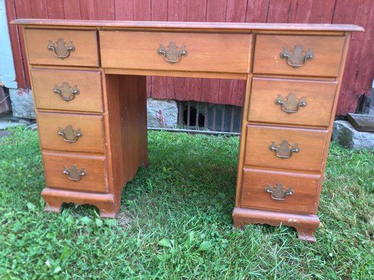 Vintage Pine Desk With 6 Side Drawers  And Center Drawer