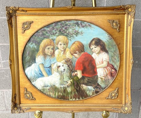 Large Signed Oil Painting In Gilt Wood Frame