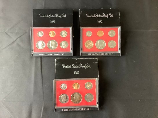 3 US - S Mint Proof Sets With Consecutive Dates (1980, 1981, 1982) In Original Government Box & COA