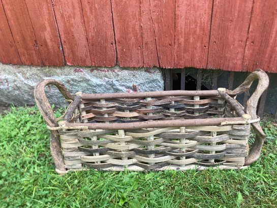 Rustic Wood Basket Of Wood, Vines  And Reeds