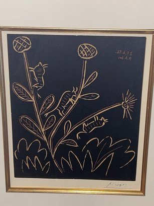 Hand Signed 1962 PABLO PICASSO 'PLANTE AUX TORITOS' Linoleum Cut Print In Gallery Frame