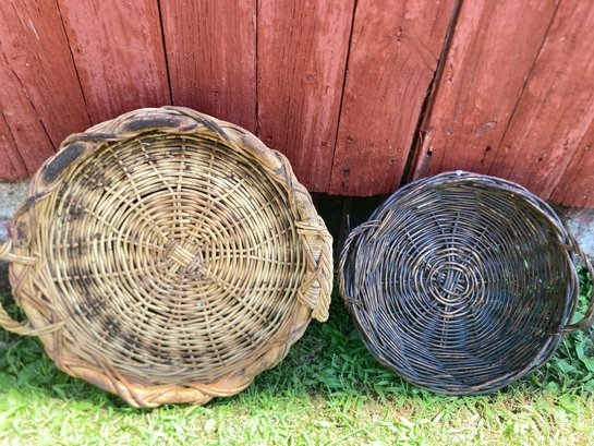 2 Super Cool Round Baskets With Handles   20x2 And  16x6