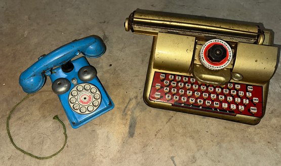 Two Vintage Litho Toys  BERWIN Superior Typewriter & SpeedPhone By Gong Bell