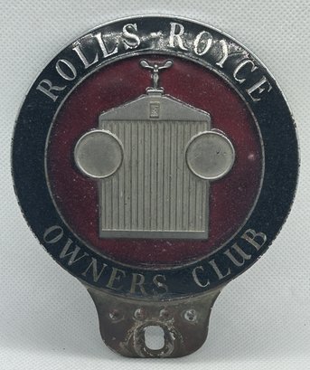 RARE Circa 1950s 'ROLLS ROYCE OWNERS CLUB' License Plate Topper Badge