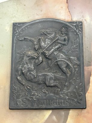 Superb Antique 19th Century Russian Silver Plaque Of Saint George Slaying The Dragon- Artist Signed
