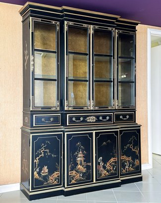 A Vintage Chinoiserie Setback China Cabinet By Henredon