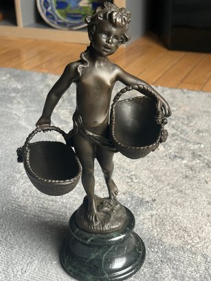 After Auguste Moreau Bronze Sculpture Of A Young Girl Carrying Baskets