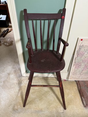ANTIQUE PAINTED THUMBACK WINDSOR HIGH CHAIR
