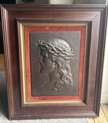 1933 Signed Italian Bronze Plaque Of Jesus Christ In Profile- Housed In Original Frame