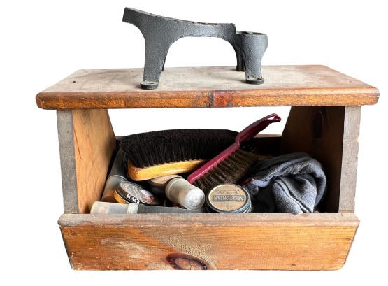 Rustic Shoe Shine Kit With Cast Steel Foot Rest