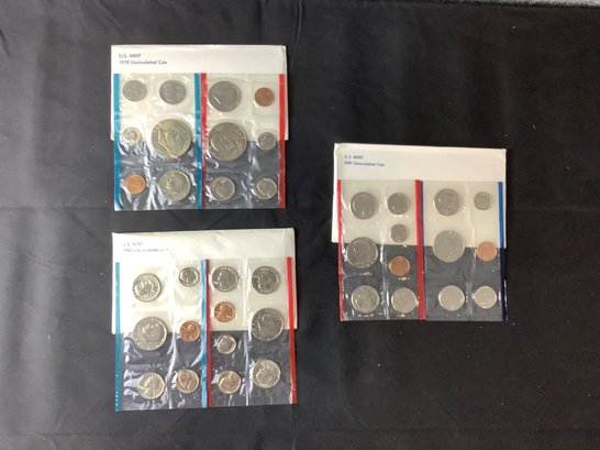 3 US Mint Uncirculated Coin Sets Dated 1978, 1980, 1981 In US Government Envelopes