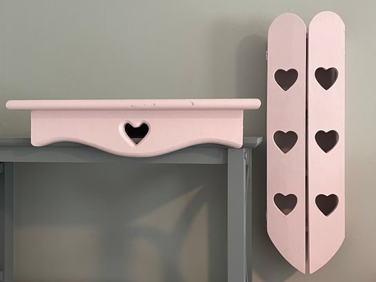 Pink Corner Shelf & Wall Mounted Jewelry/trinket Cabinet With Shelves & Pegs. Solid Wood With Hearts