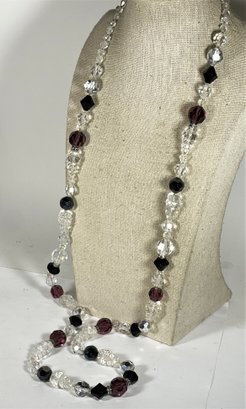 Vintage Amethyst And Crystal Beaded Elongated Necklace