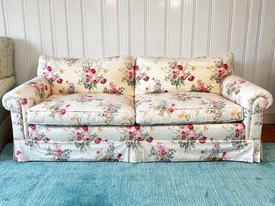 A Lovely Rolled Arm Sofa In Floral Print - Great Legs Under The Skirt!