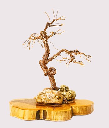 Signed Twisted Copper Wire Bonsai Tree 7' Sculpture