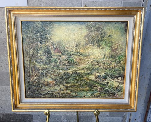 Large Signed Foropoulos Encaustic Painting In Gold Gilt Frame