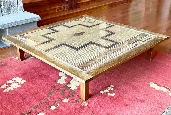 A Very Large And Beautiful Bespoke Coffee Table With Inlaid Antique Tatami  Mat Under Glass Top #1624525 | Auctionninja.com