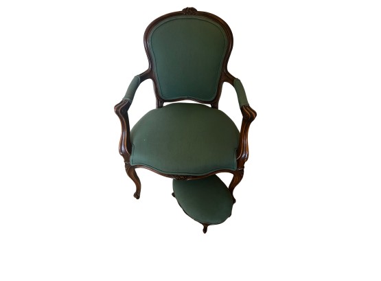 Queen Anne Upholstered Armchair With Foot Stool