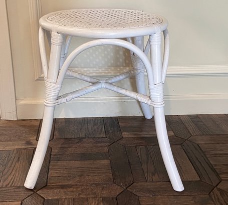 Vintage White Cane And Wicker Stool