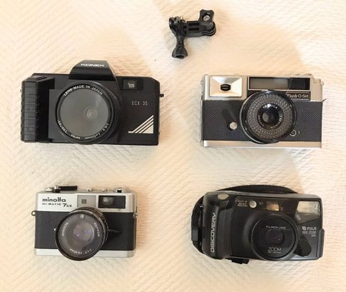 4 Vintage 35mm Cameras (Possibly Rangefinders?) With Tripod Bracket