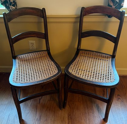 Matching Pair Of Antique Cane Side Chairs