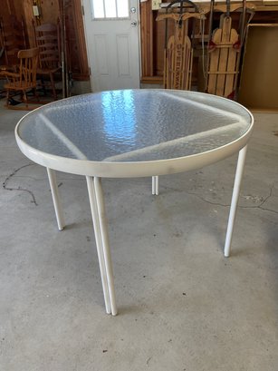 Glass And Metal Round Patio Table.