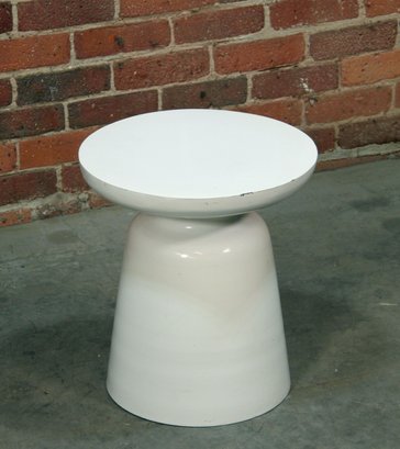 Vintage White Enamel Aluminum Outdoor Side Table / Stool