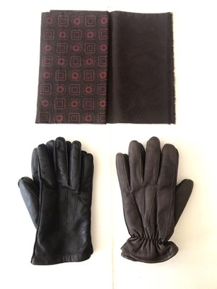 Two Pairs Of Men's Leather Gloves And Silk Scarf