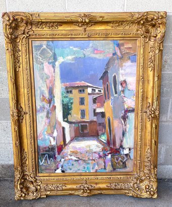 Very Large Signed Alberto Oil Painting In Gold Gilt Frame