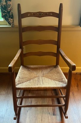 Ladder Back Stenciled Rush Seat Rocking Chair