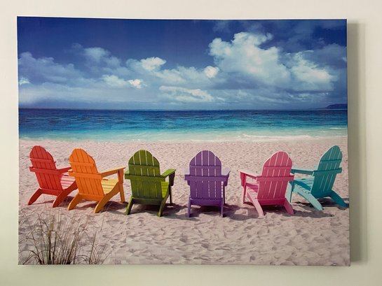 Multicolored Adirondack Chairs On The Beach Photo Canvas