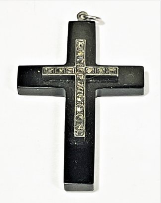 Vintage Black Onyx And Sterling Silver Cross Pendant