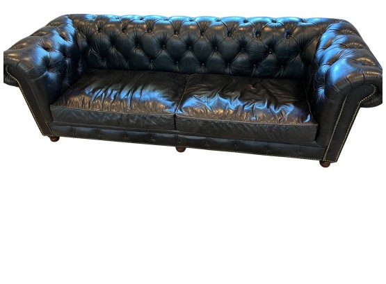 Large Restoration Hardware Kensington Tufted Leather Club Style Sofa