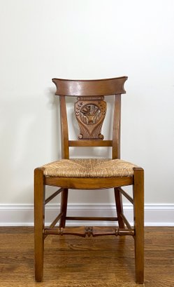 Rush Seat Chair With Reticulated Carved Back