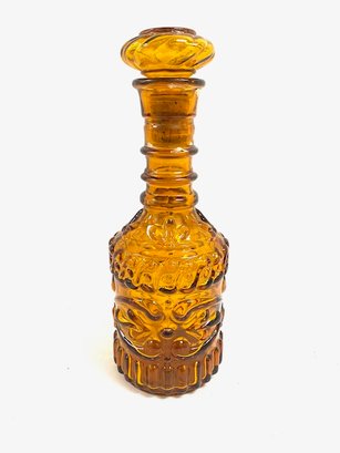 Vintage Tiki Style Amber Licquer Decanter Bottle W/ Stopper