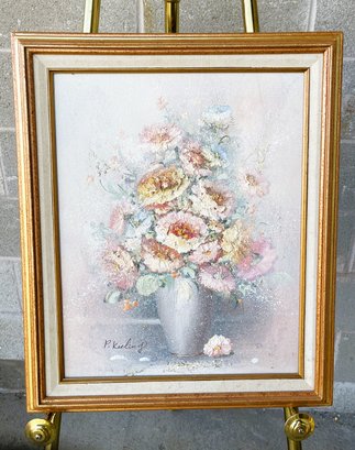 Signed P. Keeling Floral Encaustic Painting