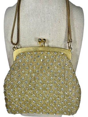 Vintage Gold And Rhinestone Ladies Evening Bag Purse