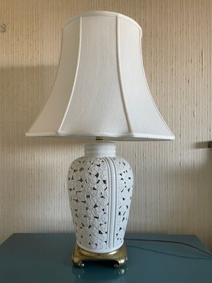 Oriental Style ,Pierced Porcelain Table Lamp.  33' Tall (left)