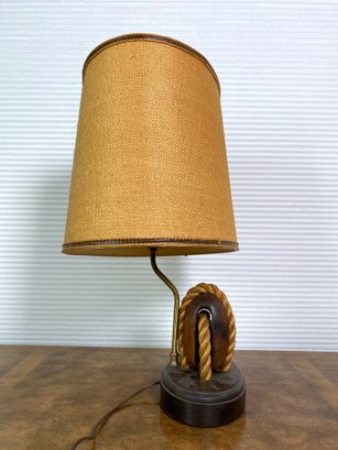 Sailboat Woodblock Deadeye Table Lamp With Sissal Shade*